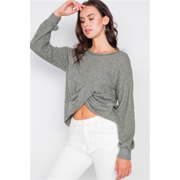 MOSS RELAXED PULLOVER LONG SLEEVE CROSS FRONT TOP - Picture 3 of 6